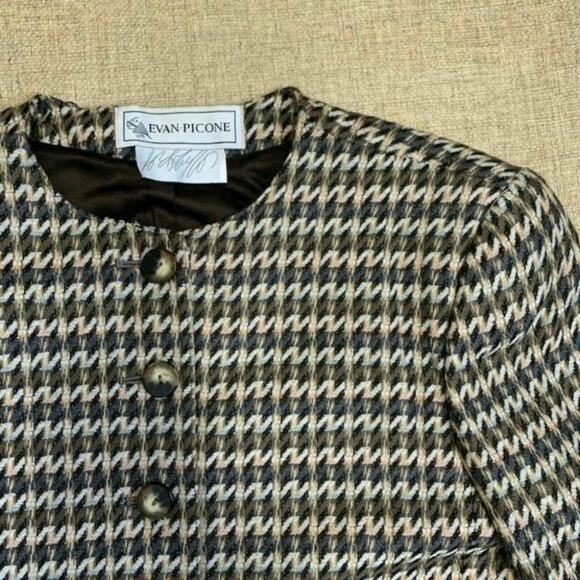 Evan Picone vtg union made wool button front blazer ivory brown suit Sz 10 - Picture 6 of 11